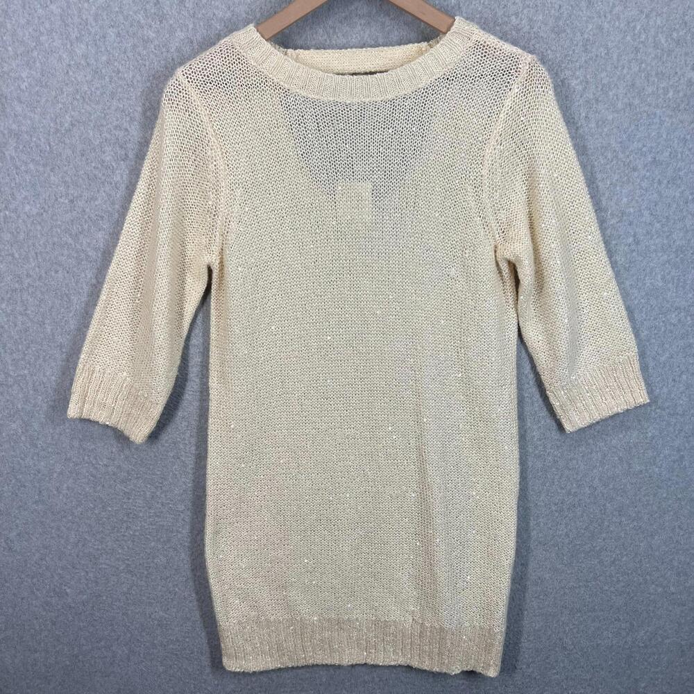 Club Monaco Aubrey Sweater Dress Metallic Cream Color Ivory‎ Womens S NWF